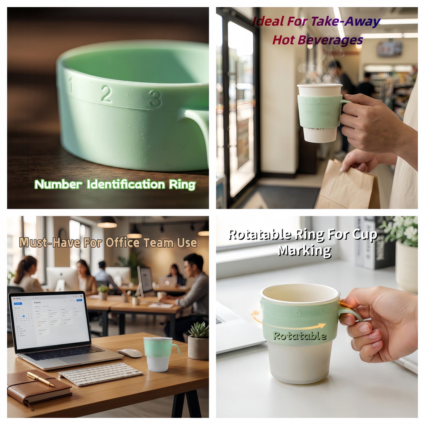 Reusable Anti‑Scald Cup Holder With Number Ring, Portable Paper Cup Grip For Office Dorm Party Hot Beverages