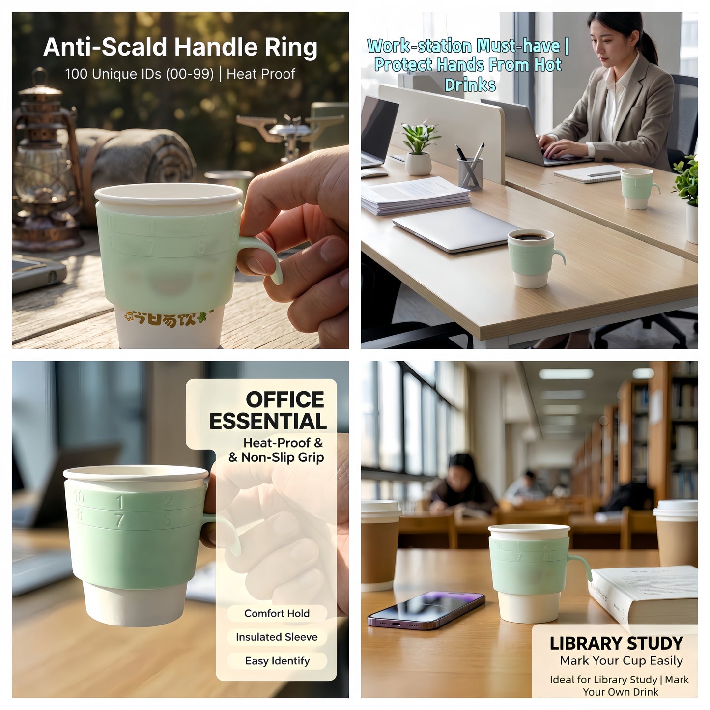 Rotatable Number Anti-Scald Cup Sleeve Handle, Heat Insulation Paper Cup Ring for Disposable Hot Drink Cups